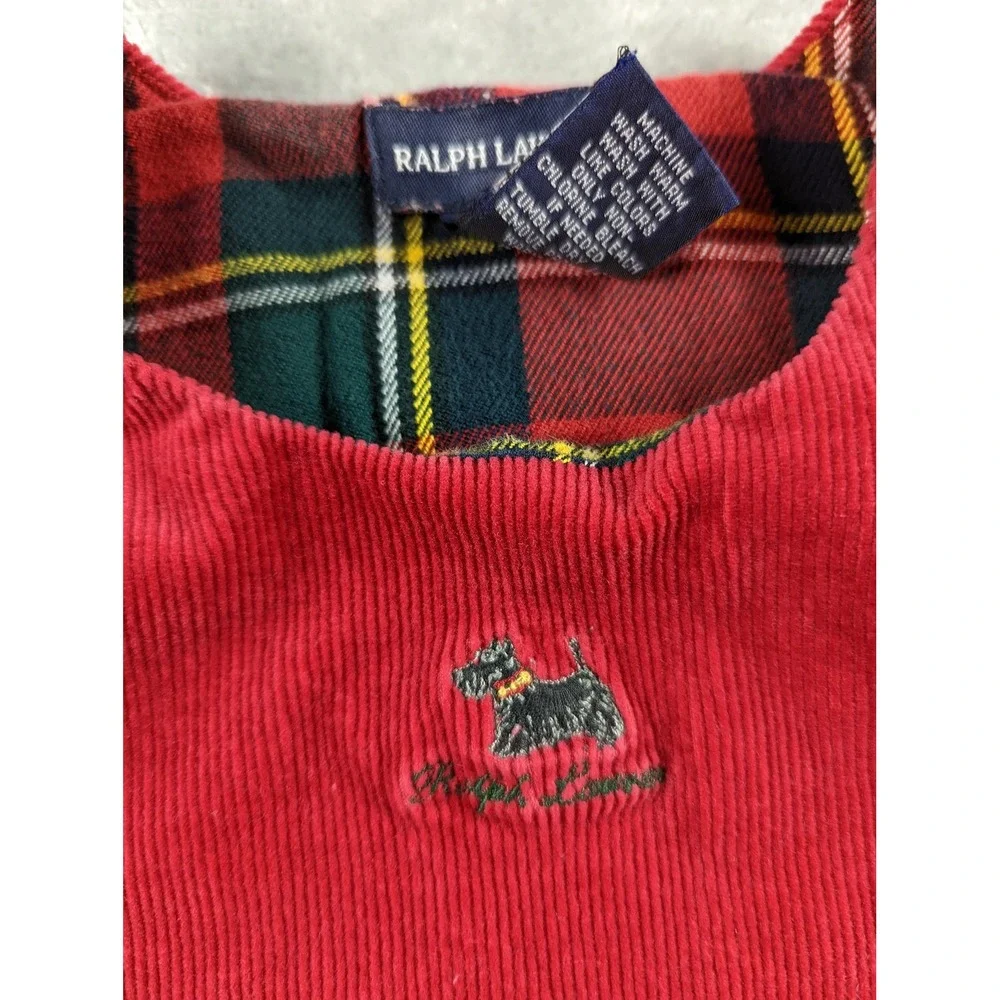VTG Ralph Lauren Dress Girl 6 Red Corduroy Scottie Dog Shift Embroidery READ
